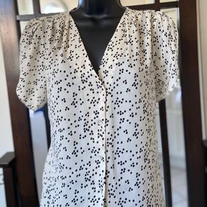 H&M Blouse, off white w black small dots